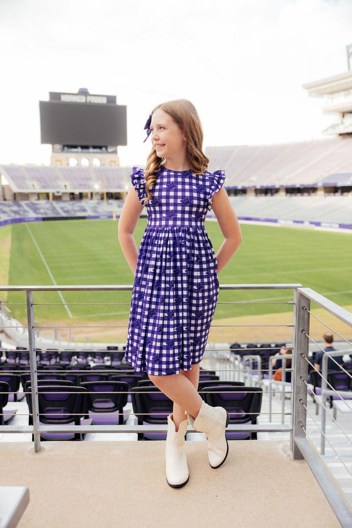 TCU Plaid Frog Flutter Twirl Dress-Mila & Rose ®