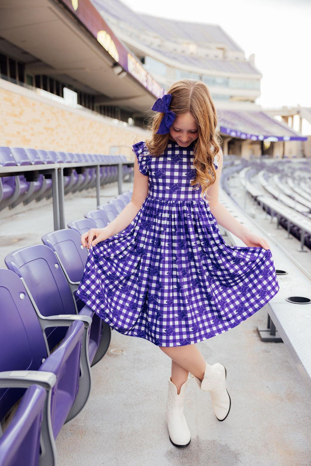TCU Plaid Frog Flutter Twirl Dress-Mila & Rose ®