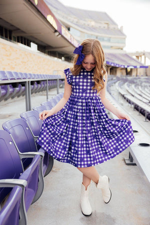 TCU Plaid Frog Flutter Twirl Dress-Mila & Rose ®