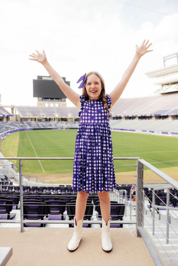 TCU Plaid Frog Flutter Twirl Dress-Mila & Rose ®