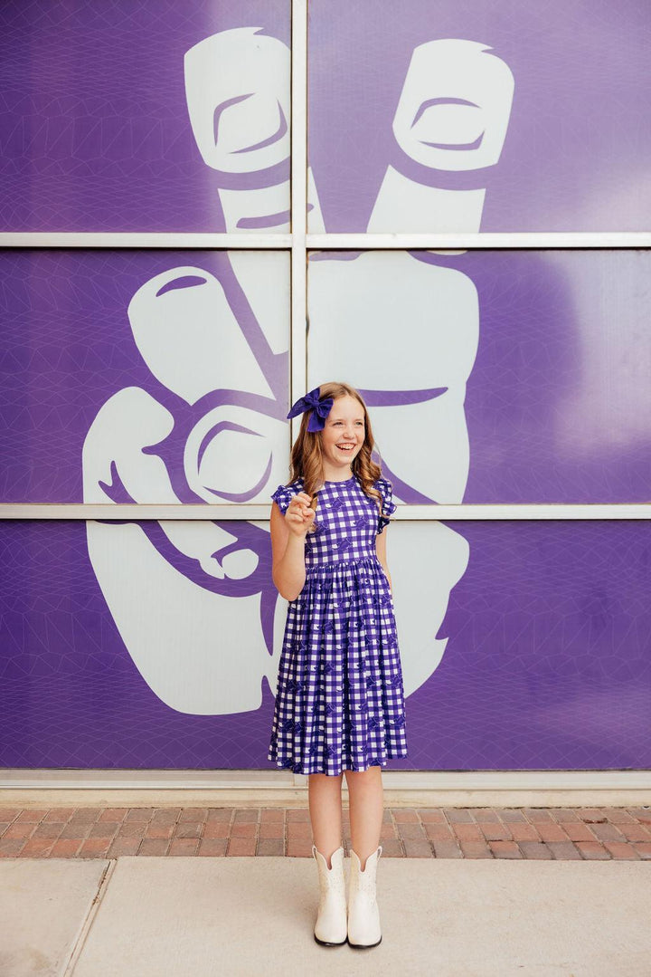 TCU Plaid Frog Flutter Twirl Dress-Mila & Rose ®