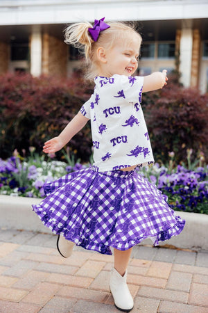 TCU Plaid Frog Ruffle Twirl Skort-Mila & Rose ®