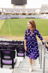 TCU Purple Frog 3/4 Sleeve Pocket Twirl Dress-Mila & Rose ®