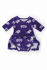 TCU Purple Frog 3/4 Sleeve Twirl Bodysuit-Mila & Rose ®