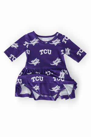 TCU Purple Frog 3/4 Sleeve Twirl Bodysuit-Mila & Rose ®
