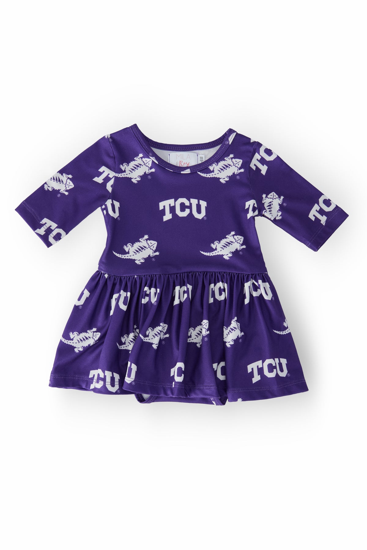 TCU Purple Frog 3/4 Sleeve Twirl Bodysuit-Mila & Rose ®