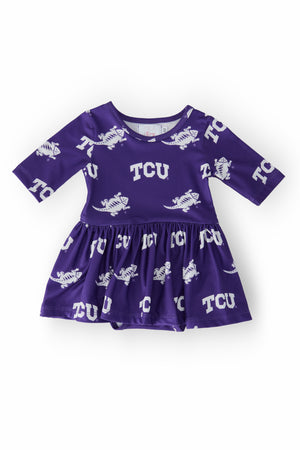 TCU Purple Frog 3/4 Sleeve Twirl Bodysuit-Mila & Rose ®