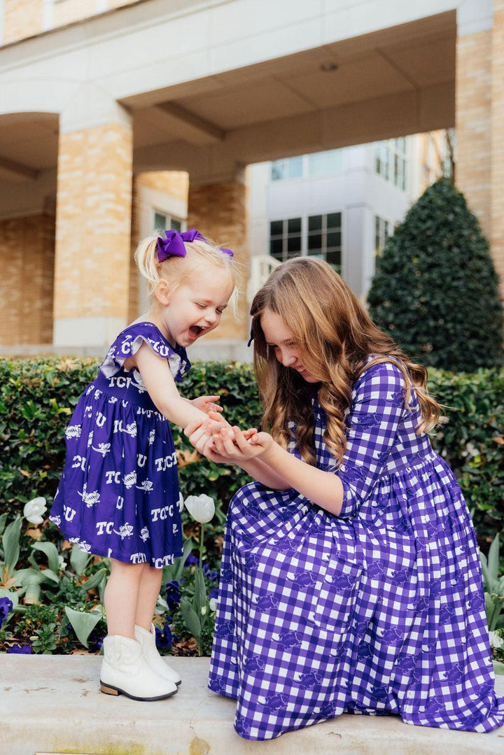 TCU Purple Frog Flutter Twirl Dress-Mila & Rose ®