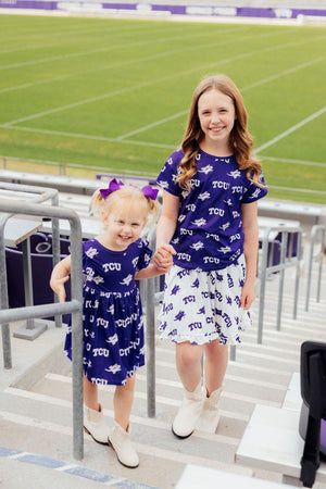 TCU Purple Frog Flutter Twirl Dress-Mila & Rose ®