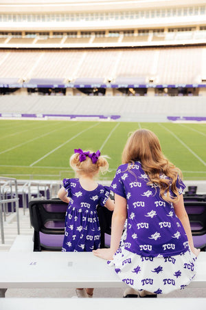 TCU Purple Frog Flutter Twirl Dress-Mila & Rose ®