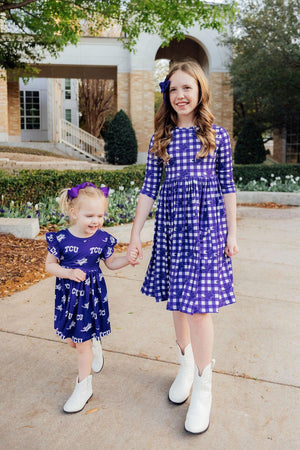 TCU Purple Frog Flutter Twirl Dress-Mila & Rose ®