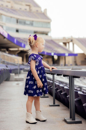 TCU Purple Frog Flutter Twirl Dress-Mila & Rose ®
