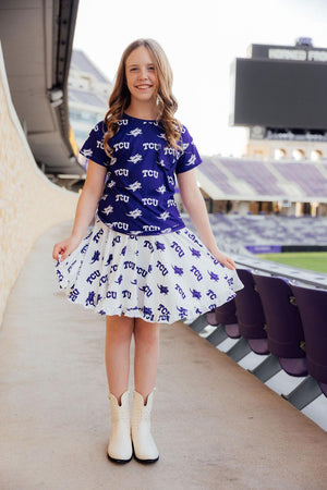 TCU Purple Frog Ruffle Pocket Tee-Mila & Rose ®