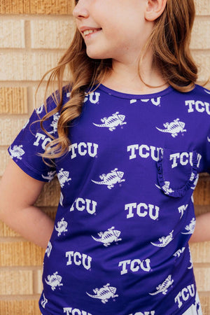 TCU Purple Frog Ruffle Pocket Tee-Mila & Rose ®