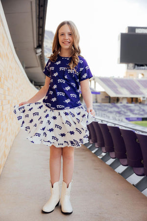 TCU Purple Frog Ruffle Pocket Tee-Mila & Rose ®