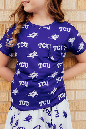 TCU Purple Frog Ruffle Pocket Tee-Mila & Rose ®