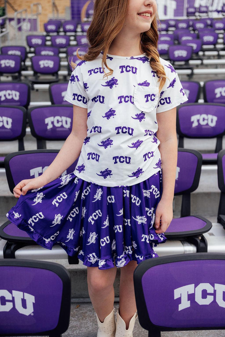 TCU Purple Frog Ruffle Twirl Skort-Mila & Rose ®