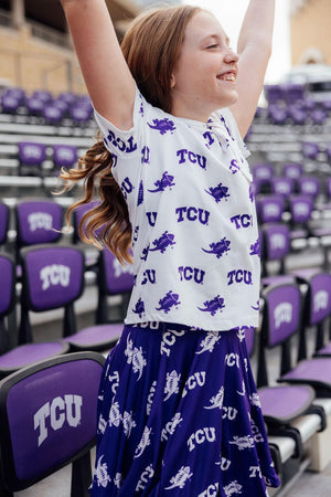 TCU Purple Frog Ruffle Twirl Skort-Mila & Rose ®