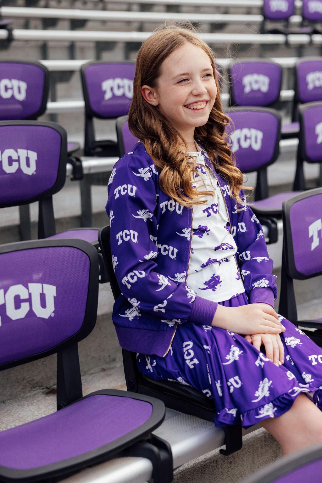 TCU Purple Frog Ruffle Twirl Skort | Mila & Rose
