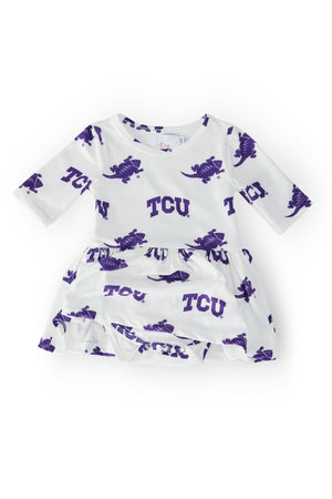 TCU White Frog 3/4 Sleeve Twirl Bodysuit-Mila & Rose ®