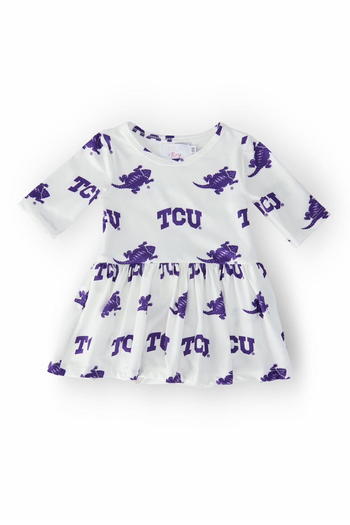 TCU White Frog 3/4 Sleeve Twirl Bodysuit-Mila & Rose ®