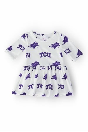 TCU White Frog 3/4 Sleeve Twirl Bodysuit-Mila & Rose ®
