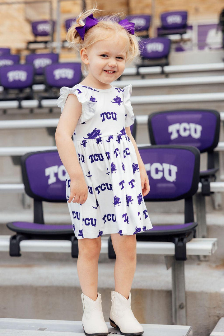 TCU White Frog Flutter Twirl Dress-Mila & Rose ®