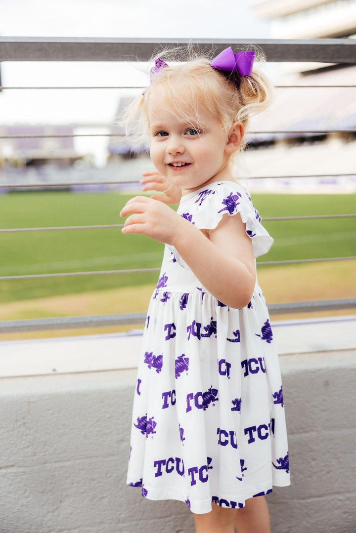 TCU White Frog Flutter Twirl Dress-Mila & Rose ®