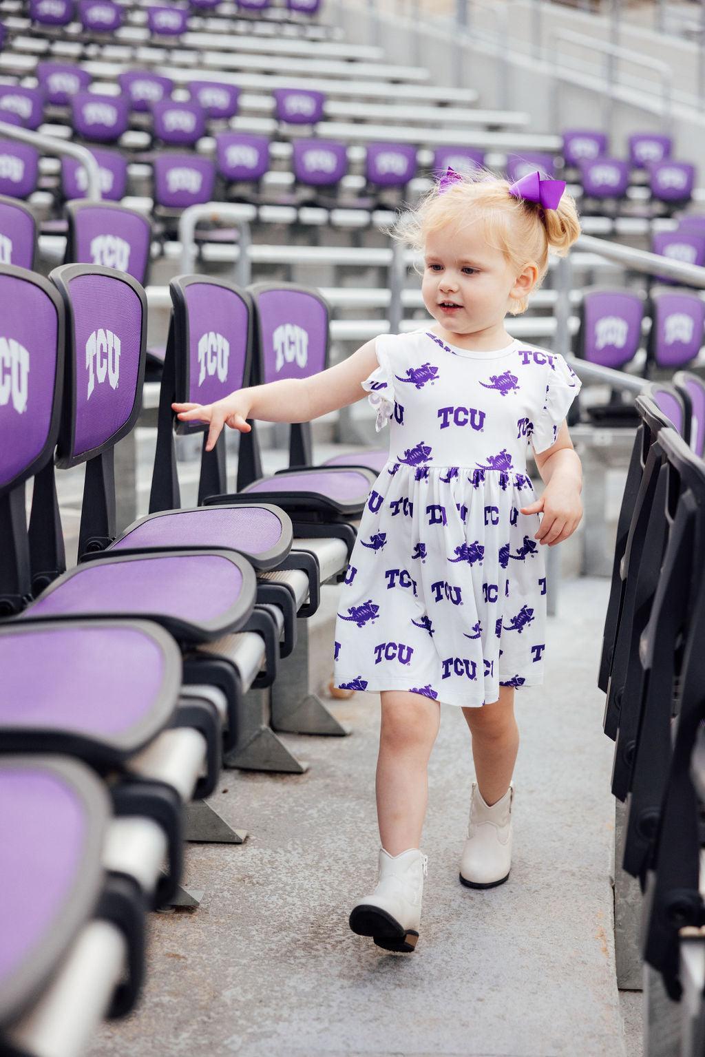 TCU White Frog Flutter Twirl Dress-Mila & Rose ®