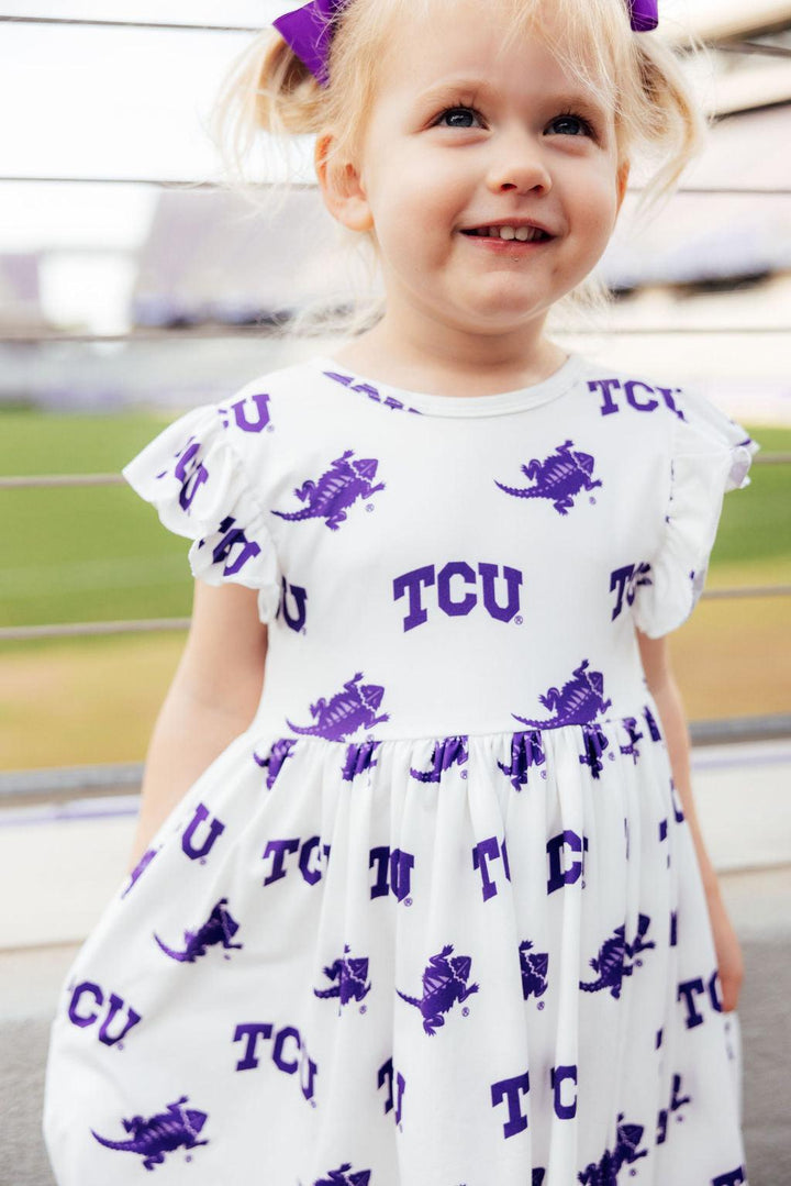 TCU White Frog Flutter Twirl Dress-Mila & Rose ®