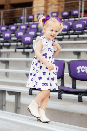 TCU White Frog Flutter Twirl Dress-Mila & Rose ®