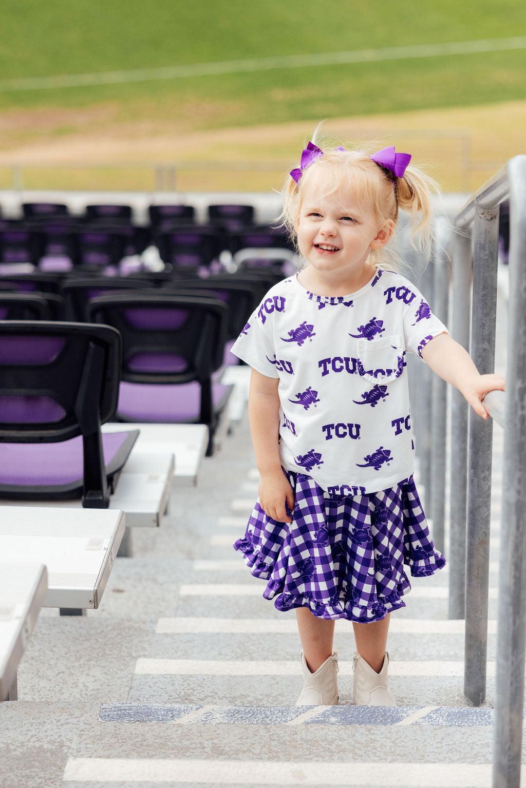 TCU White Frog Ruffle Pocket Tee-Mila & Rose ®