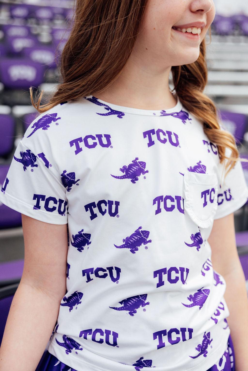 TCU White Frog Ruffle Pocket Tee-Mila & Rose ®