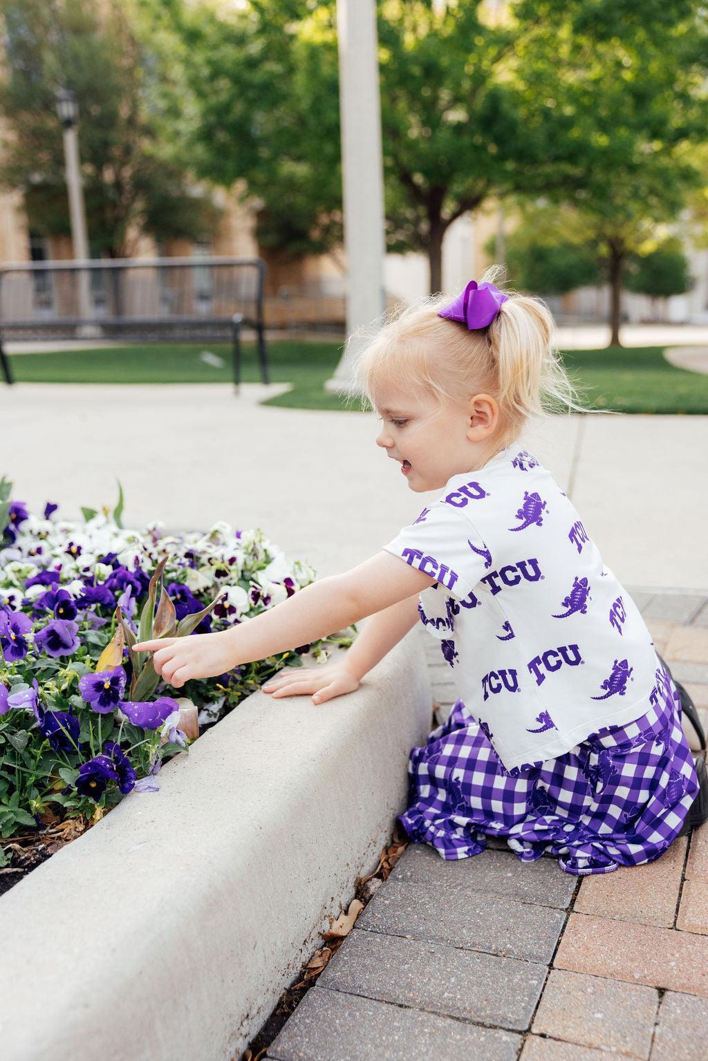 TCU White Frog Ruffle Pocket Tee-Mila & Rose ®