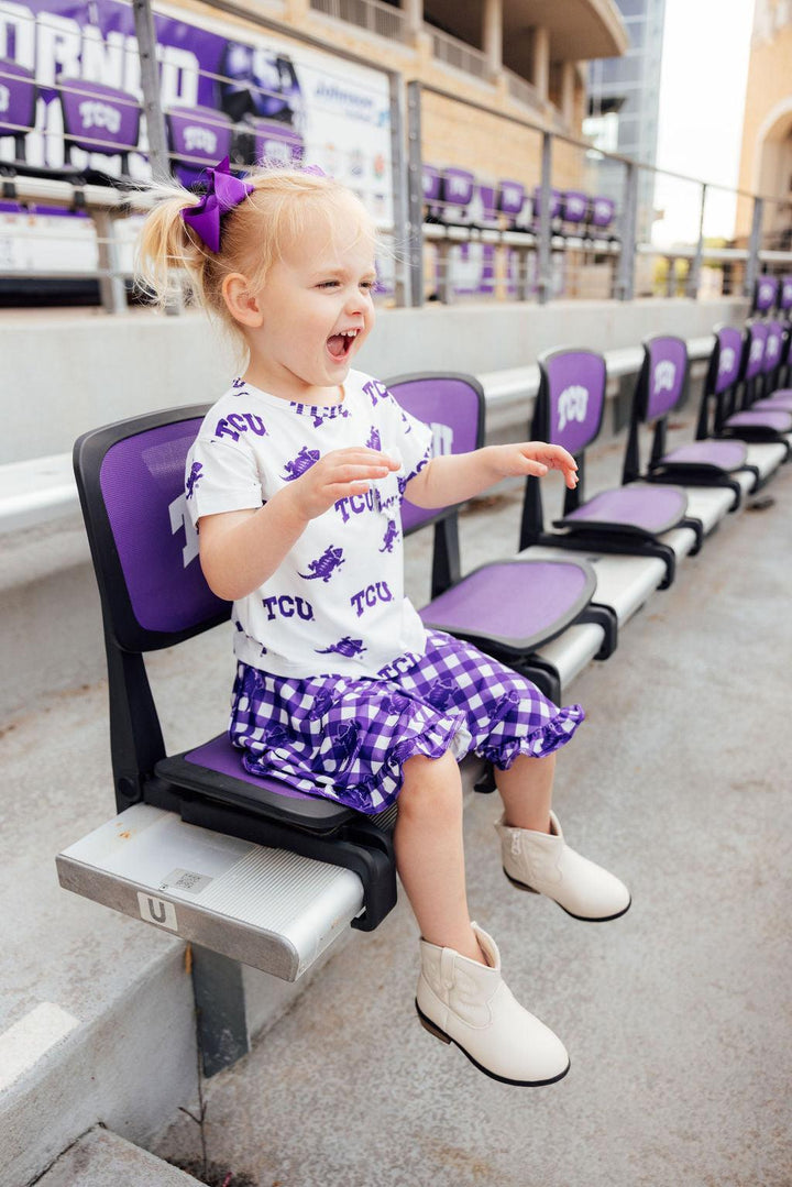 TCU White Frog Ruffle Pocket Tee-Mila & Rose ®