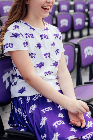 TCU White Frog Ruffle Pocket Tee-Mila & Rose ®