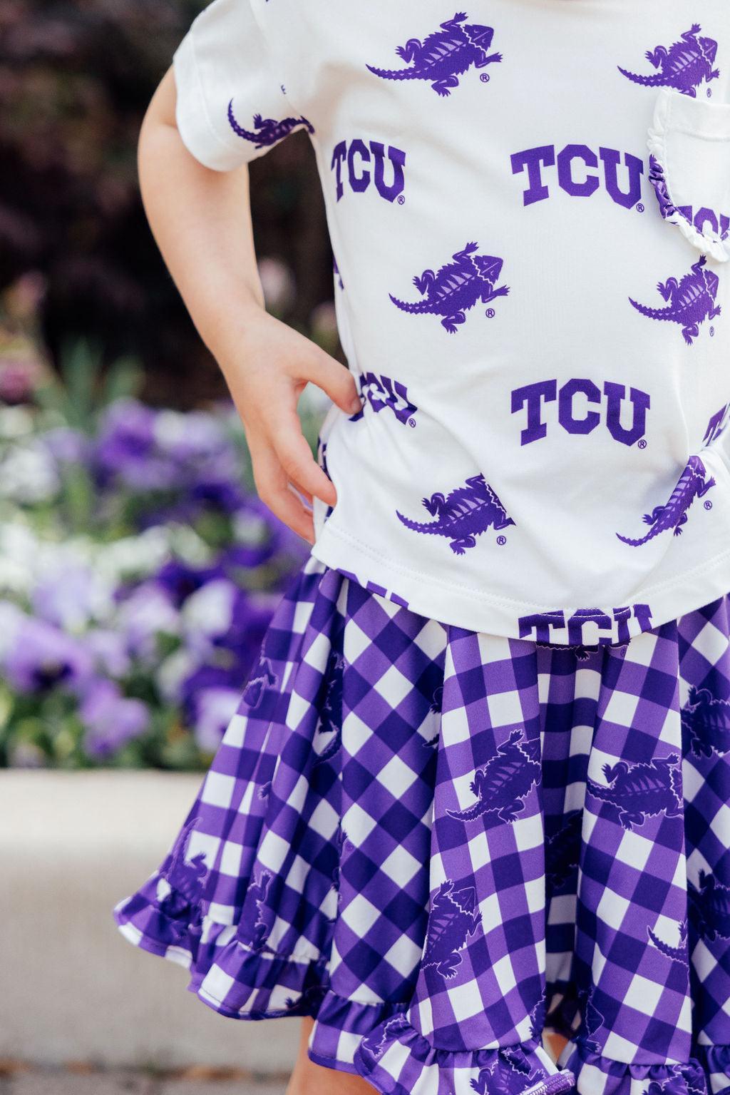 TCU White Frog Ruffle Pocket Tee-Mila & Rose ®