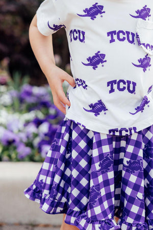TCU White Frog Ruffle Pocket Tee-Mila & Rose ®