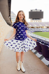 SALE TCU White Frog Ruffle Twirl Skort-Mila & Rose ®
