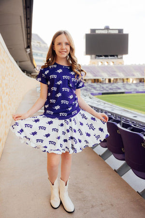 TCU White Frog Ruffle Twirl Skort-Mila & Rose ®