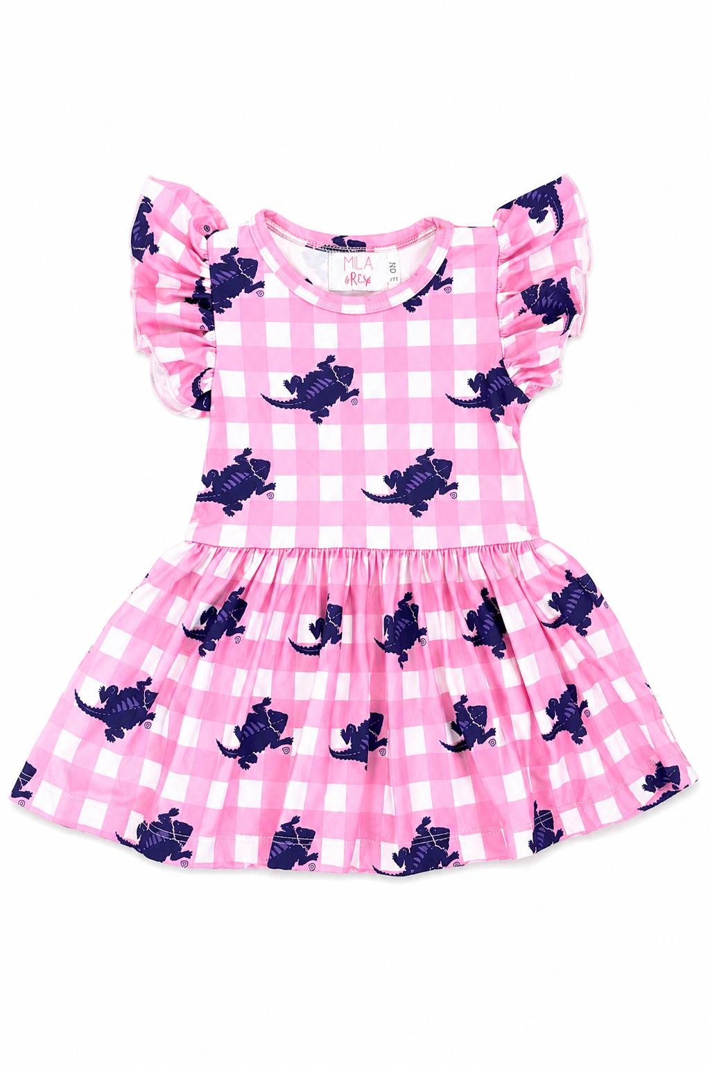 TCU Pink Gingham Frog S/S Flutter Twirl Bodysuit-Mila & Rose ®