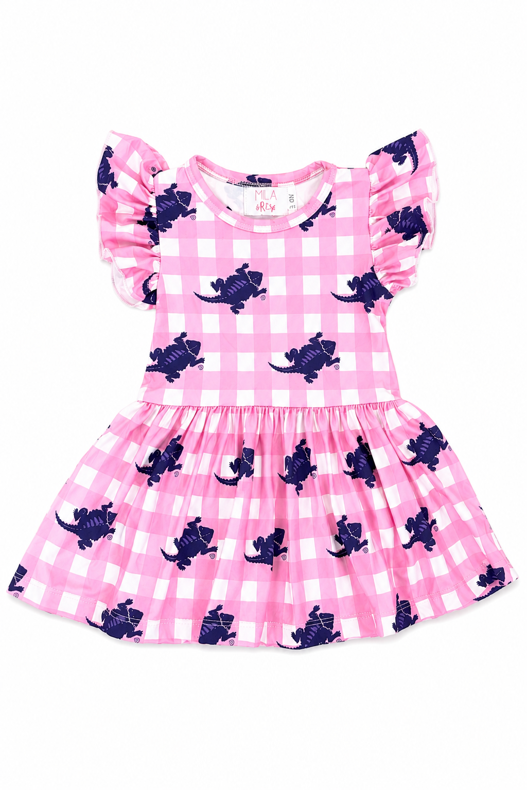 TCU Pink Gingham Frog S/S Flutter Twirl Bodysuit
