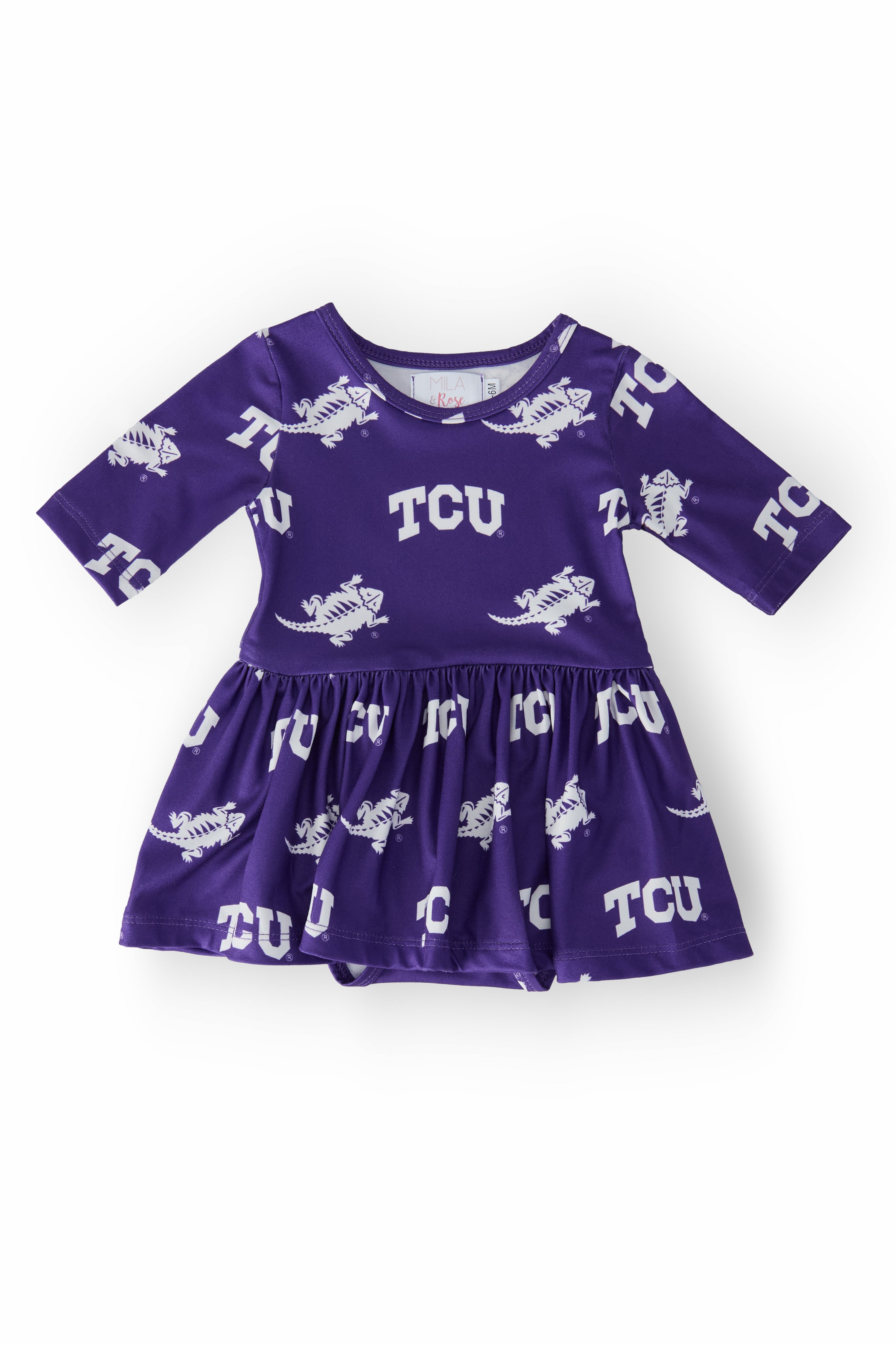 TCU Purple Frog 3/4 Sleeve Twirl Bodysuit-Mila & Rose ®