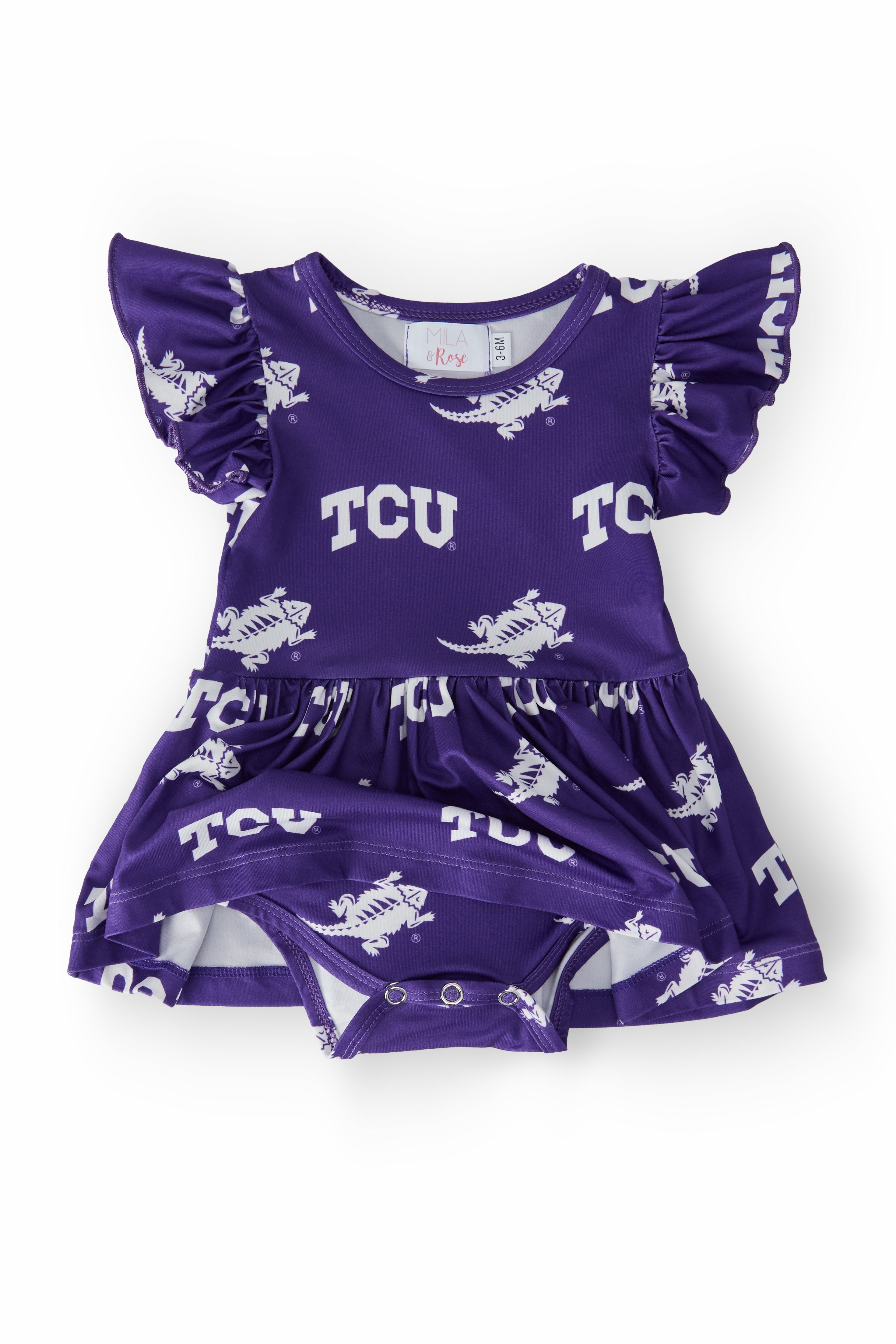 TCU Purple Frog Flutter Twirl Bodysuit-Mila & Rose ®