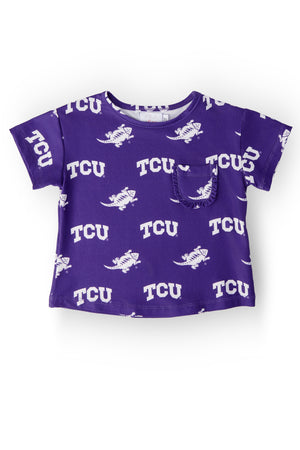 TCU Purple Frog Ruffle Pocket Tee-Mila & Rose ®