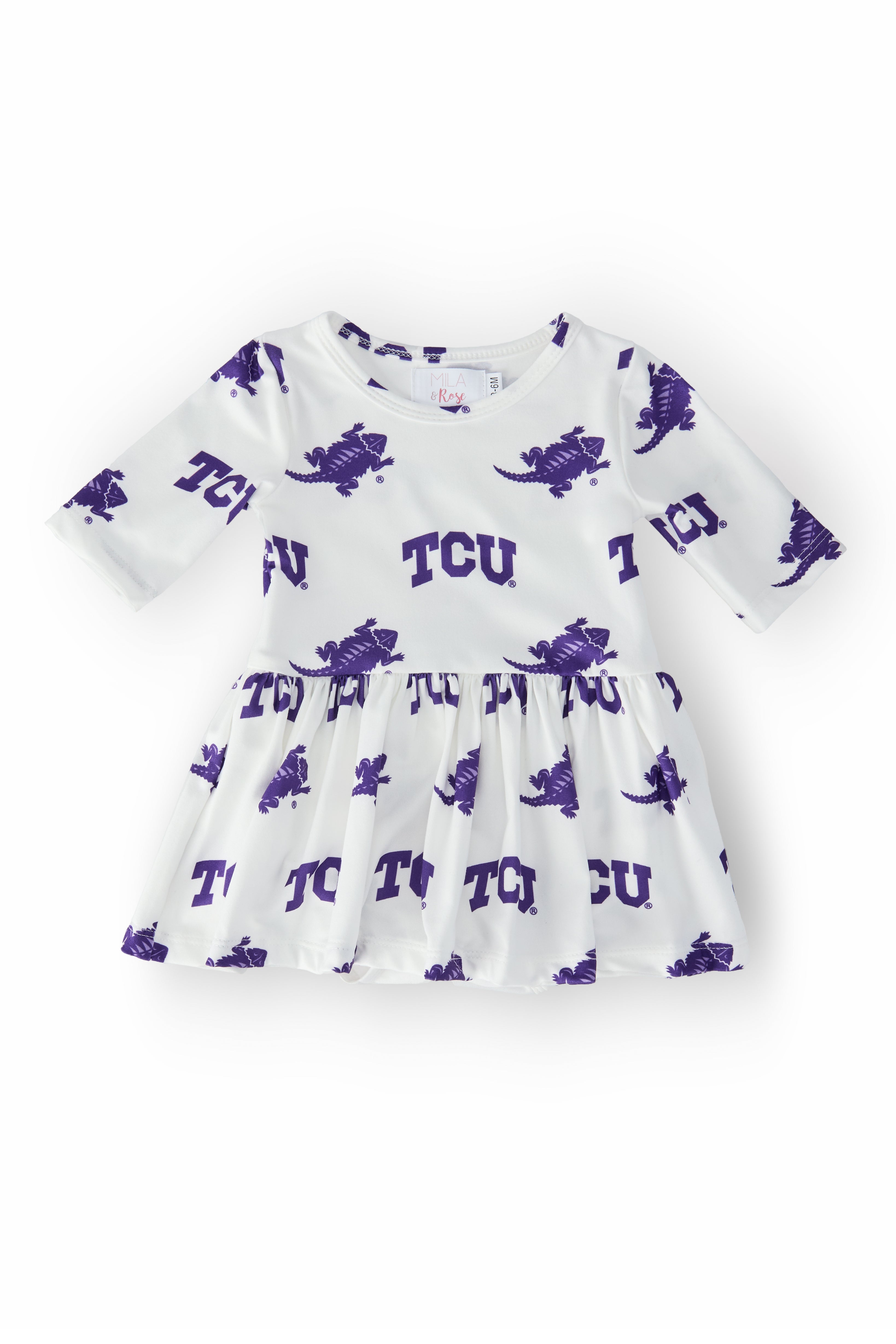 TCU White Frog 3/4 Sleeve Twirl Bodysuit-Mila & Rose ®