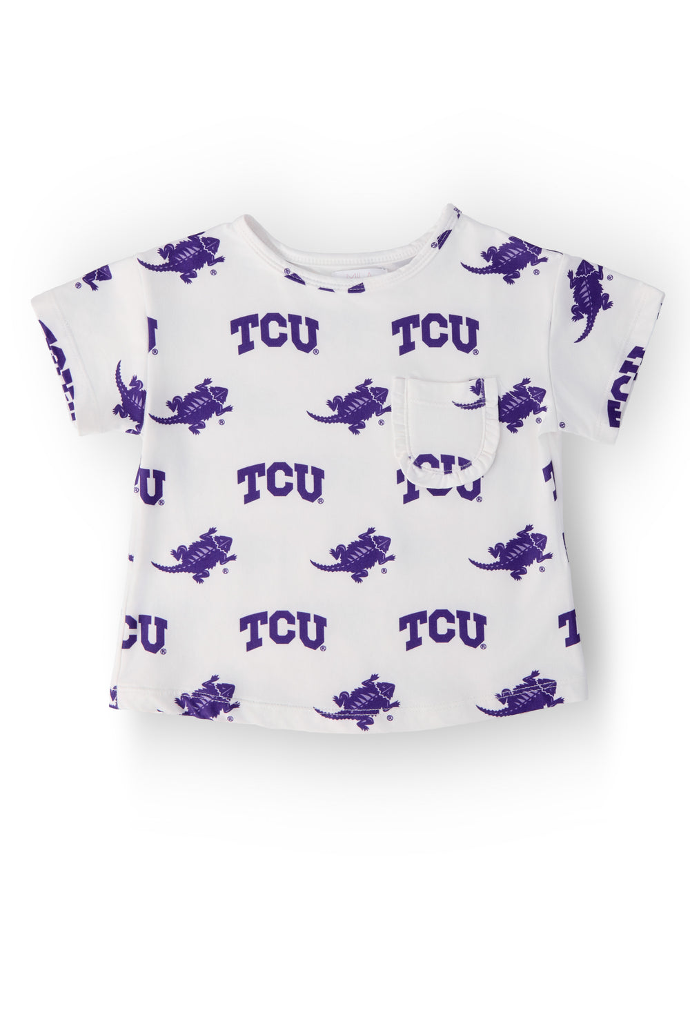 TCU White Frog Ruffle Pocket Tee-Mila & Rose ®