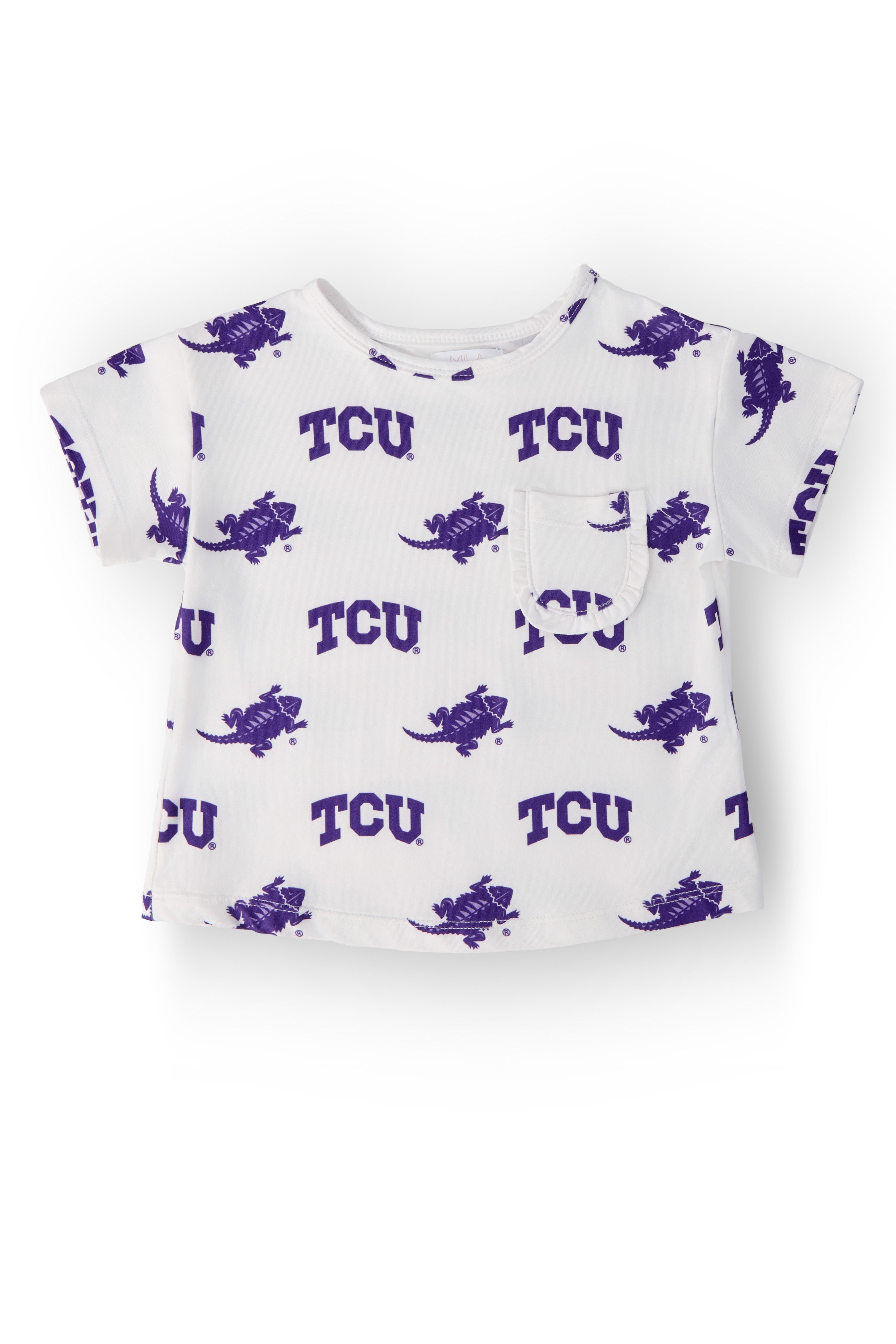 TCU White Frog Ruffle Pocket Tee-Mila & Rose ®
