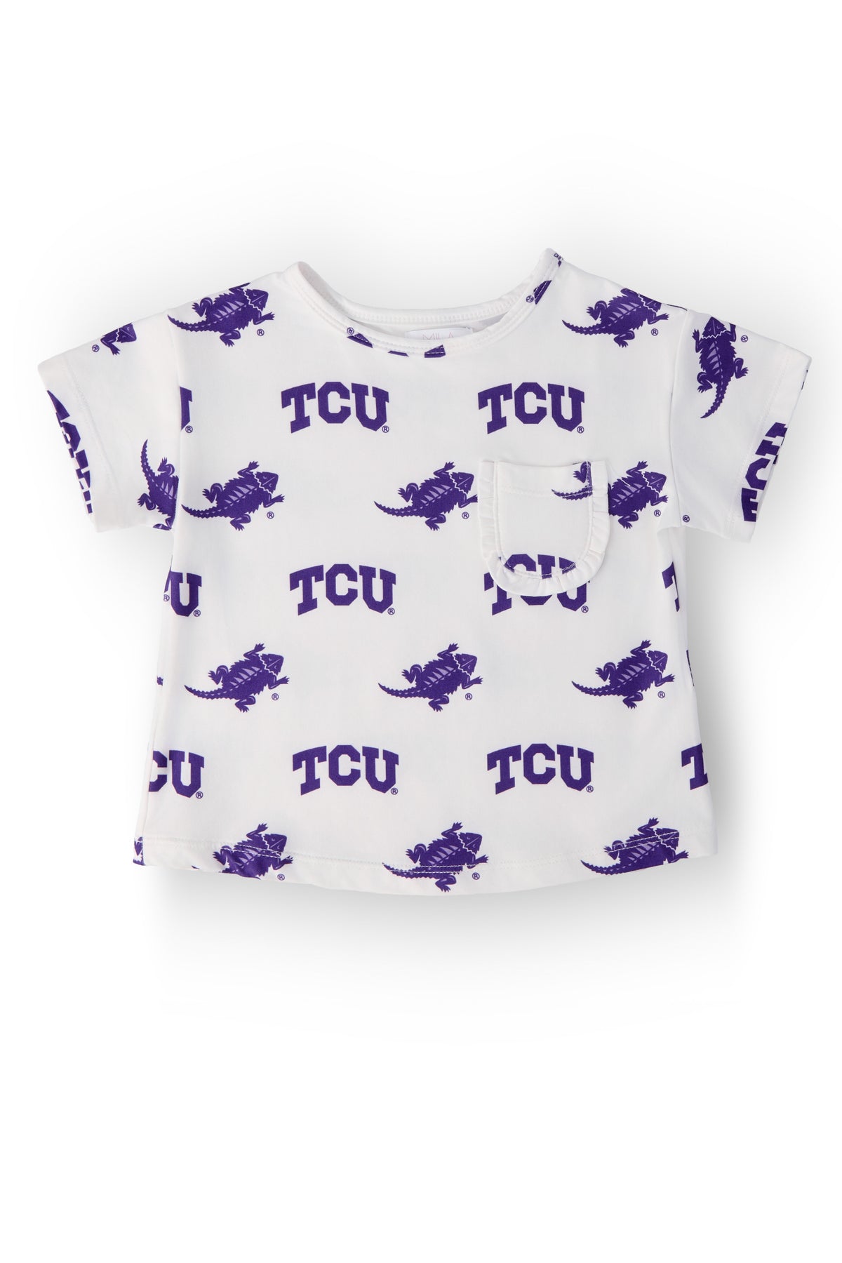 TCU White Frog Ruffle Pocket Tee-Mila & Rose ®