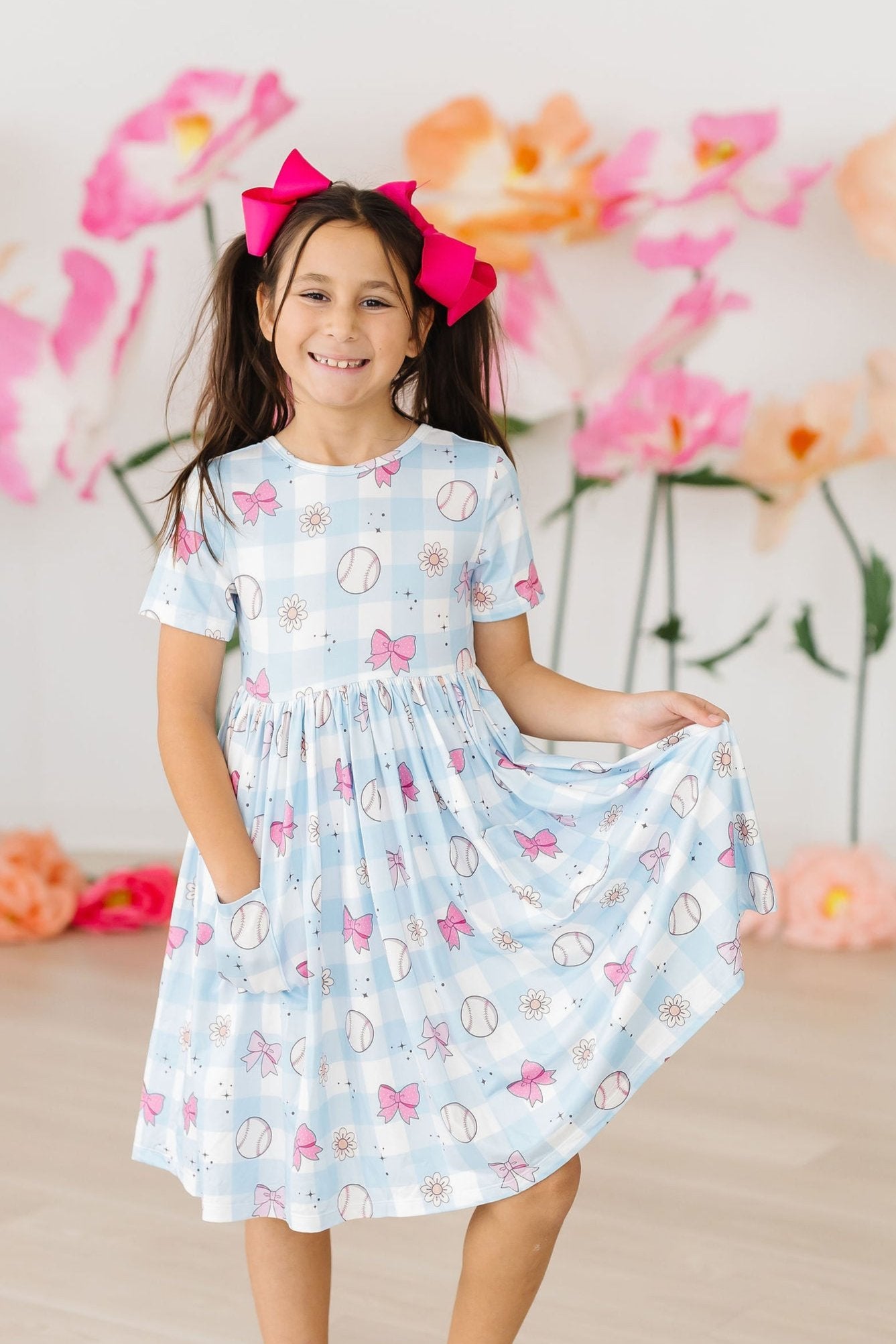 Take Me Out to the Bow Game S/S Pocket Twirl Dress-Mila & Rose ®